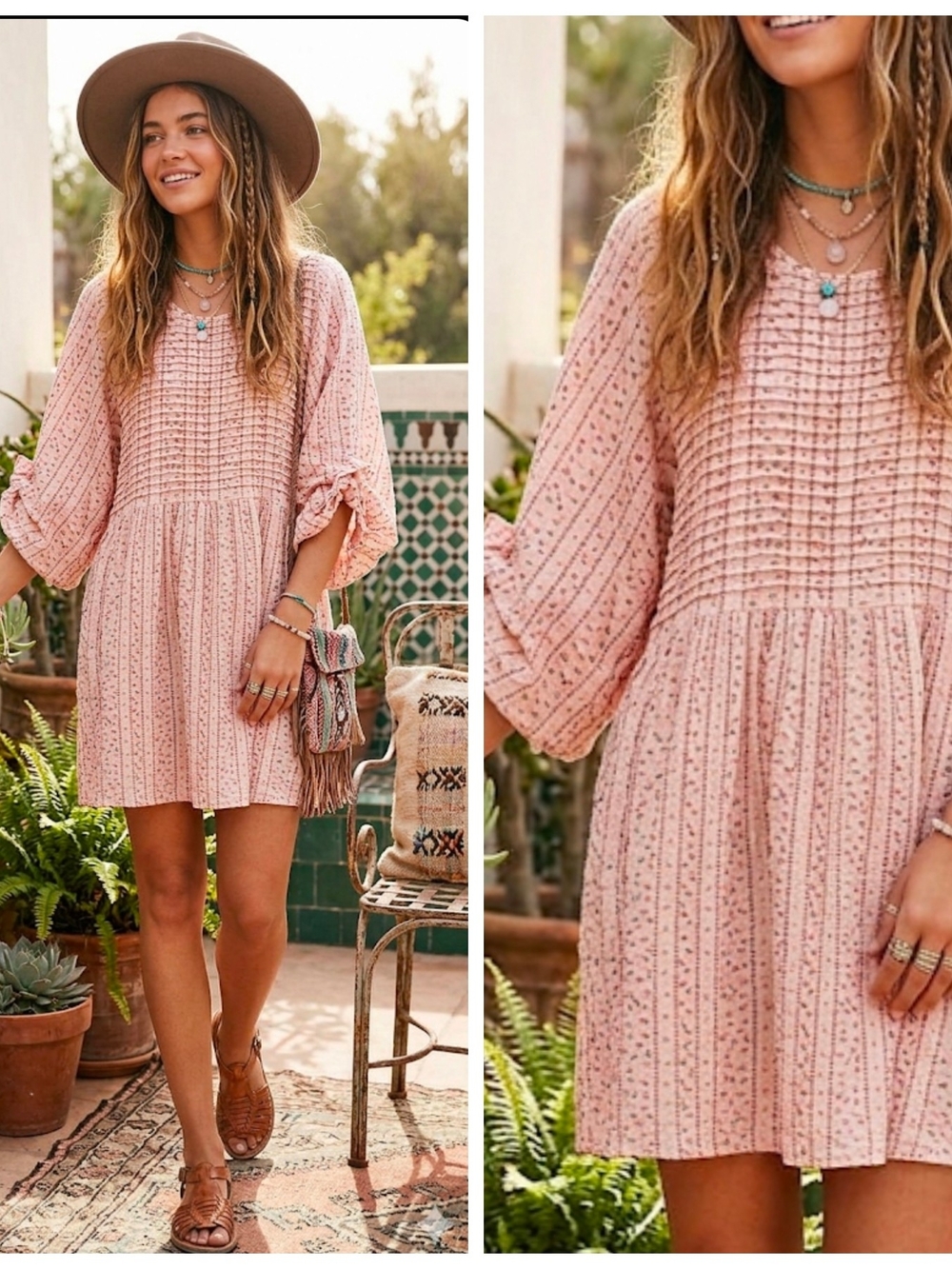Pink Cinched Babydoll Floral Dress